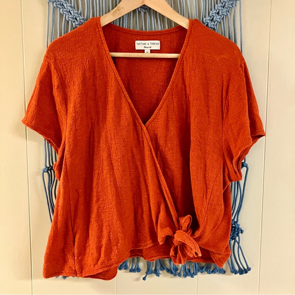 Madewell Texture & Thread Wrap-Tie Top XL